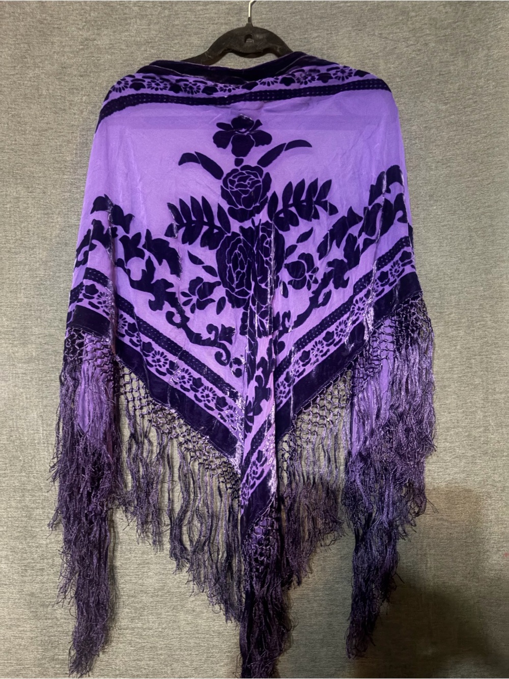 Purple Floral Fringe Shawl Cape - Women's Statement Wrap